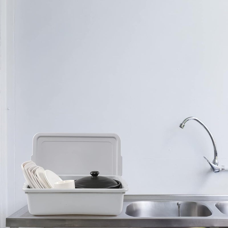 Saedy 3 Pack 13 L Food Service Bus Tub with Lid, Restaurant Dish Tub Food Grade, Grey - Image 4